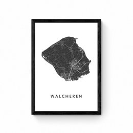  Walcheren - island map Plan Poster, available in various sizes and framing options, featuring a detailed map of the island of Walcheren.