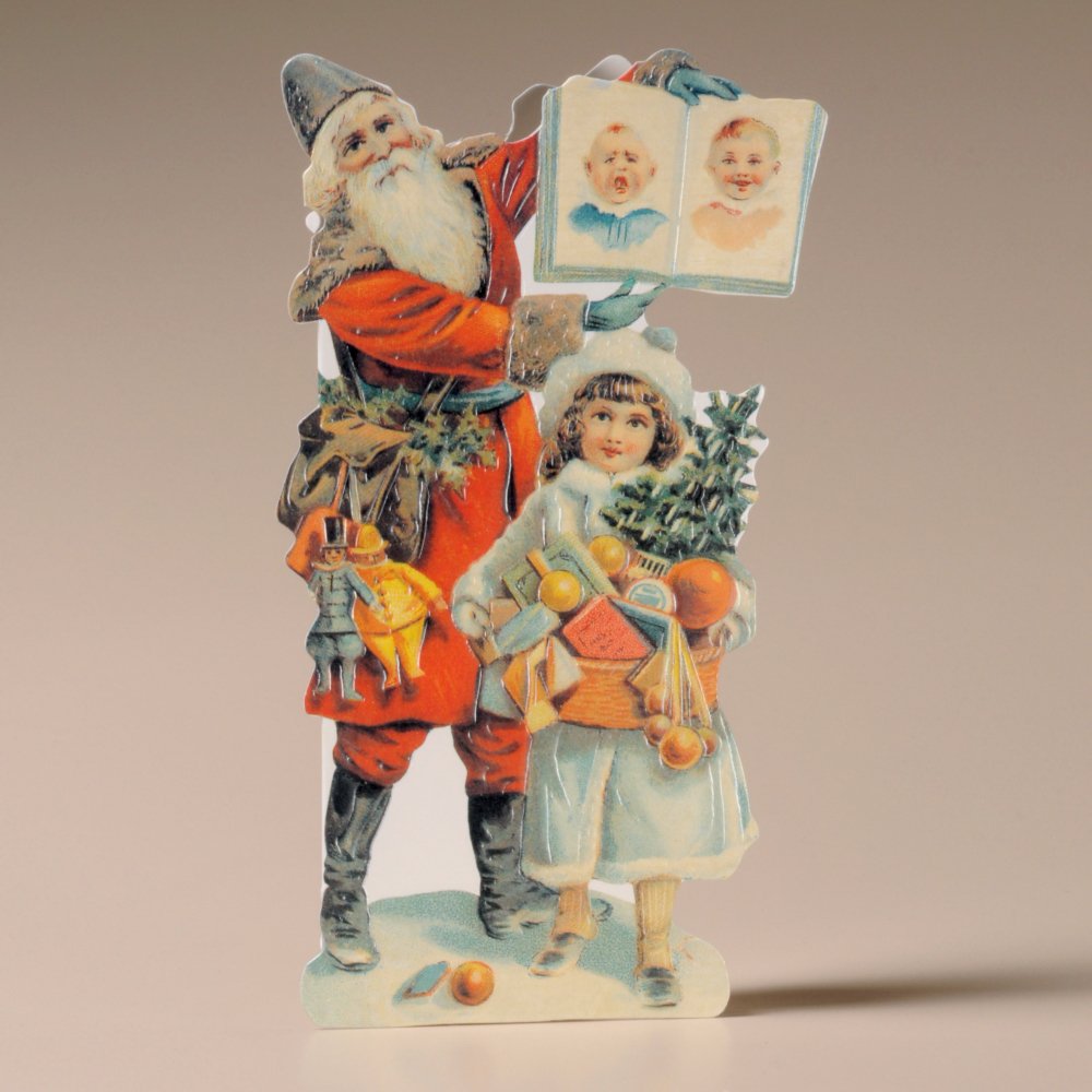 Mamelok CDC93058 Papá Noel y Niña Tarjeta de Navidad Nostálgica