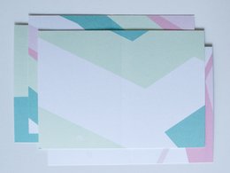 Set of 8 greeting cards featuring a pastel geometric design with spring blossoms.