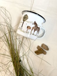 Emalje kop heste | Krus | Børnekrus | hest | Pandehår | Ridning | rytter | Akvarel | Akvarel || HJERTE & PAPIR