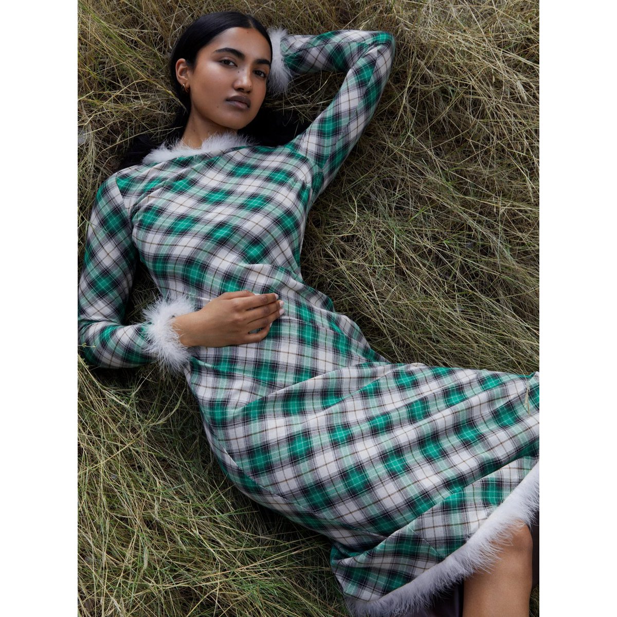 Clover Midi-Kleid mit grünem Karomuster