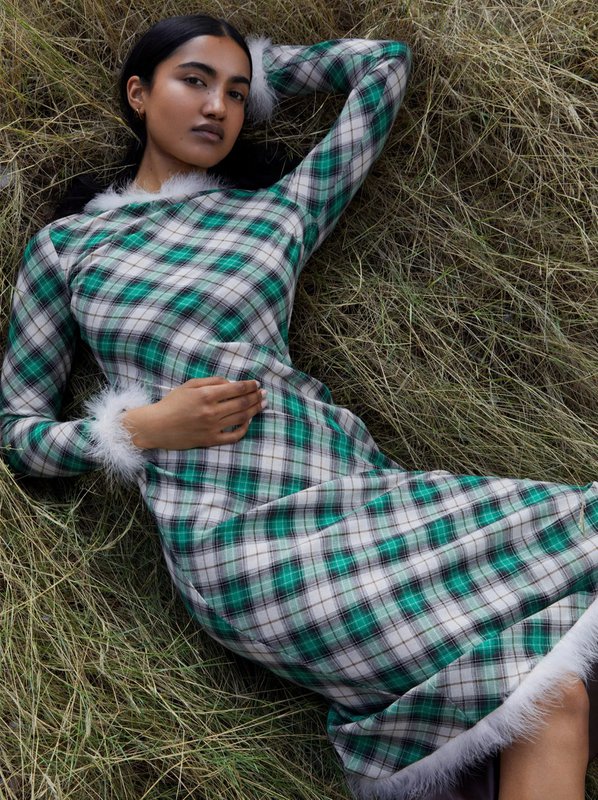 Clover Midi-Kleid mit grünem Karomuster