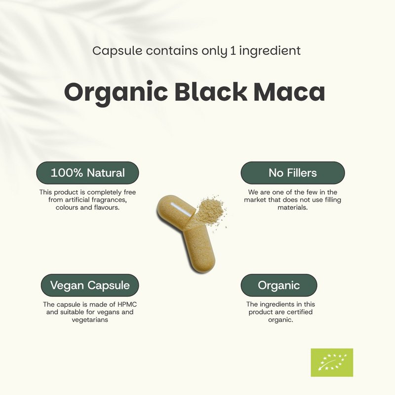 Sorte Maca Kapsler 500mg Økologisk - 100 Kapsler