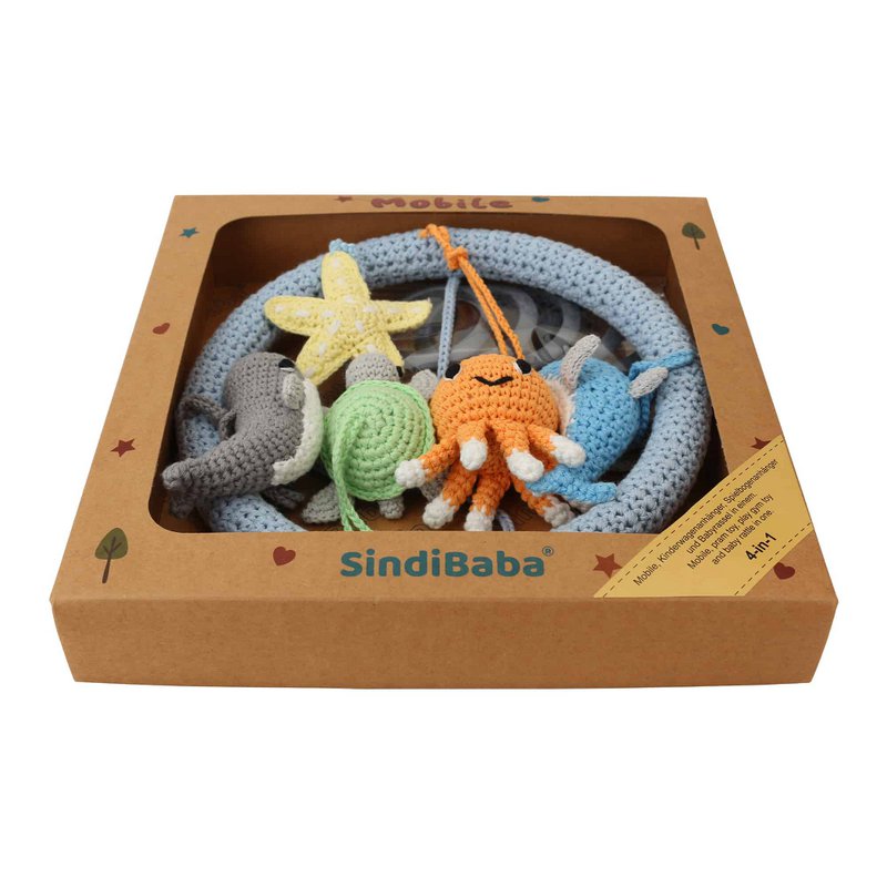 Multifunctional 4in1 baby mobile SEA ANIMALS (crocheted)