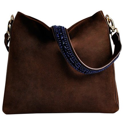 BOHO IBIZA BAG - Sapphire blue shoulder strap (70cm) + Suede bag (Cocoa)