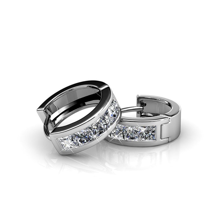 Boucles d'oreilles Square Hoop - ArgentÃ© et Cristal