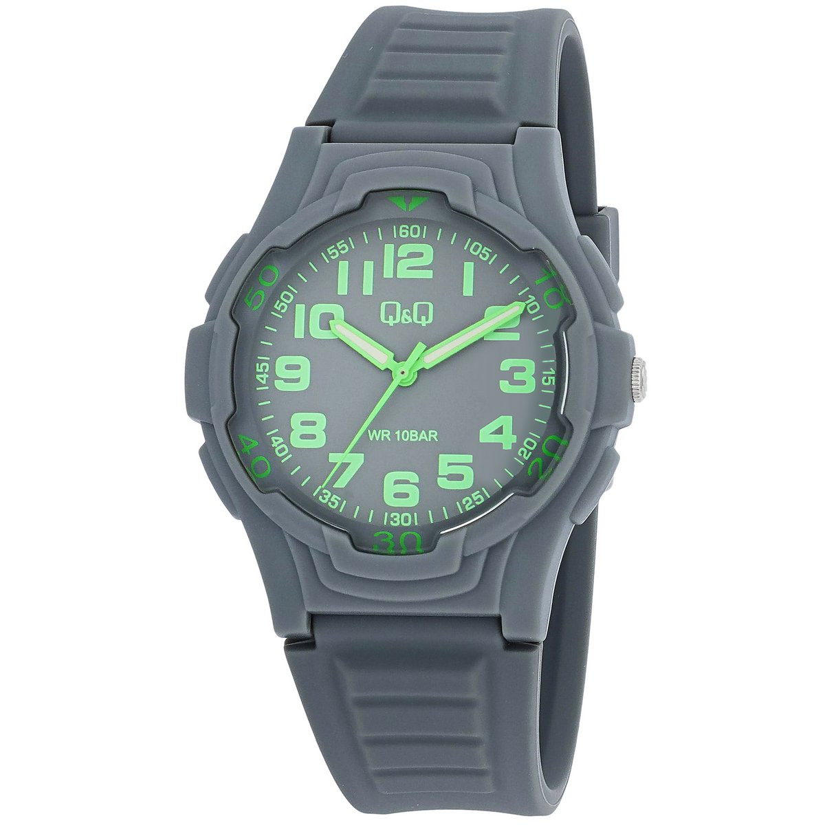 Q&Q herenhorloge met siliconen band, 10 BAR, grijs