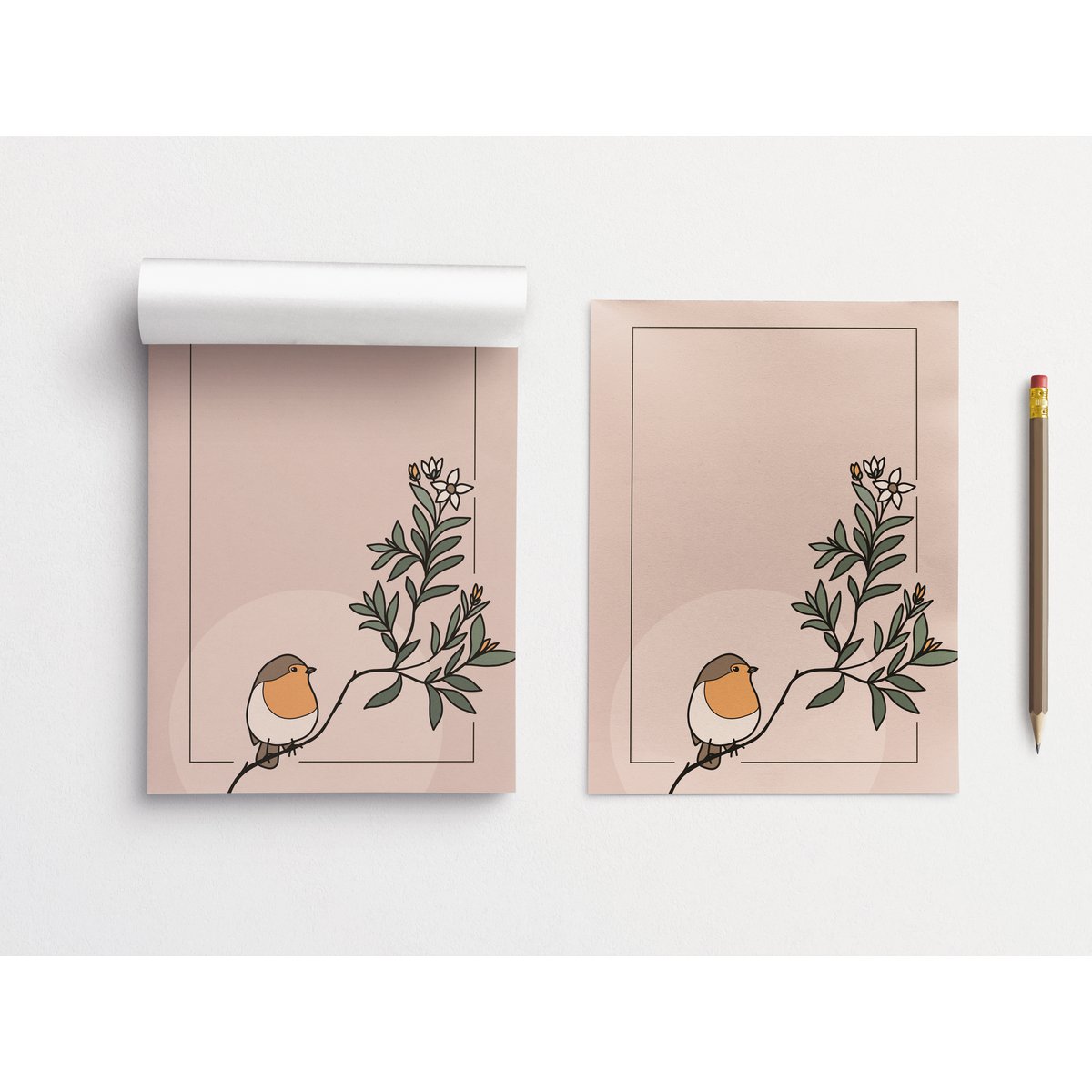 magnetisk notesblok DIN A7, robin i en gren