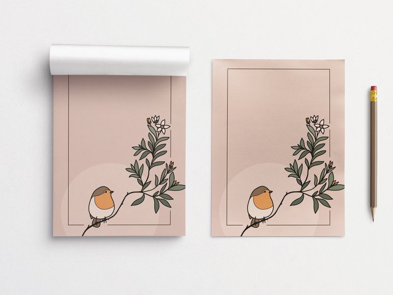 magnetisk notesblok DIN A7, robin i en gren