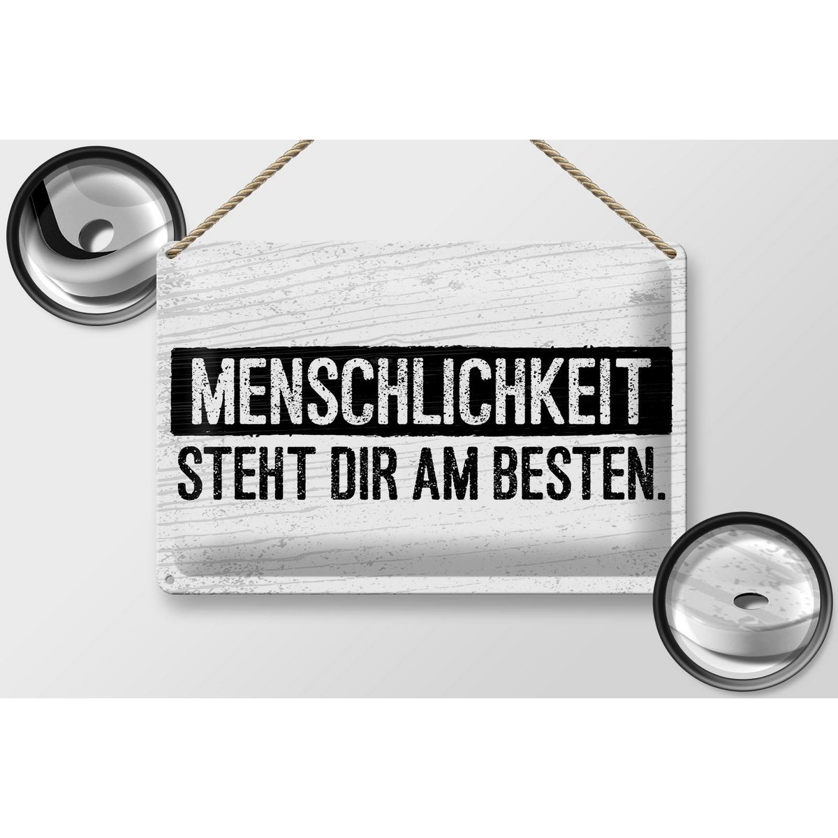 Blikskilt, der siger 20x30 cm Humanity passer dig bedst dekorativt skilt