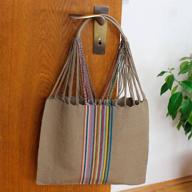 Shopping bag Boho Palmira hand -woven altrosa mud