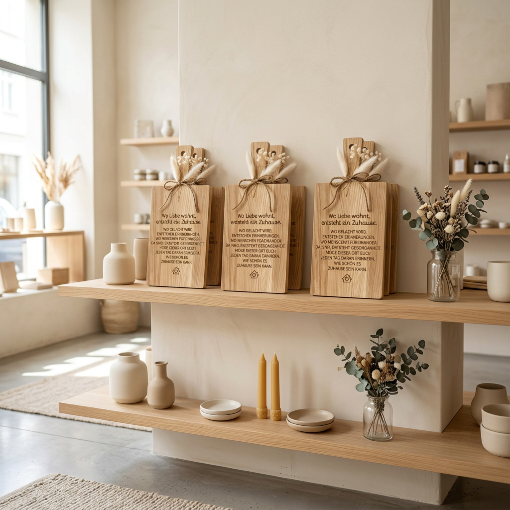 Oak wood board “Where love dwells, a home is created” – Housewarming gift & home purchase | 34 × 15 cm 