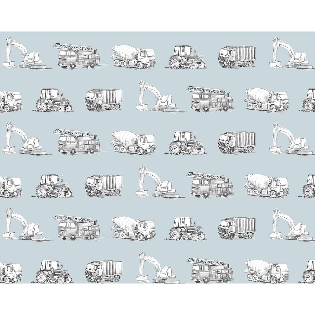 Papier Peint Enfant Transport - Couleur Bleu