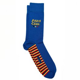  Blue socks with "Papa Cool" text and striped pattern, suitable for men.