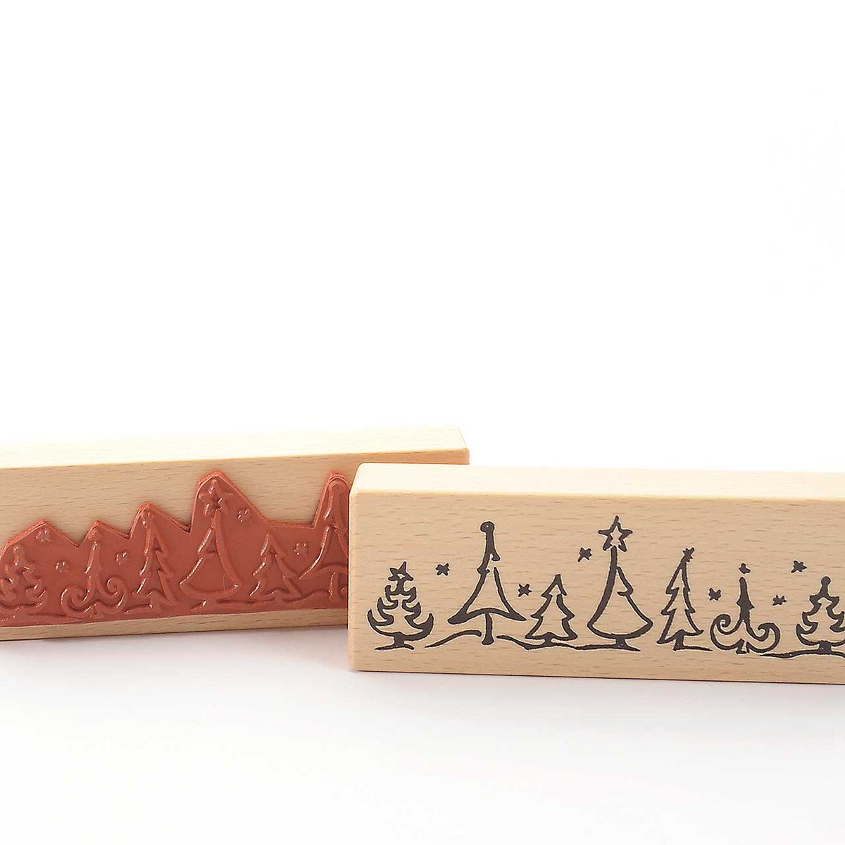 Sello: Paisaje navideño con abetos