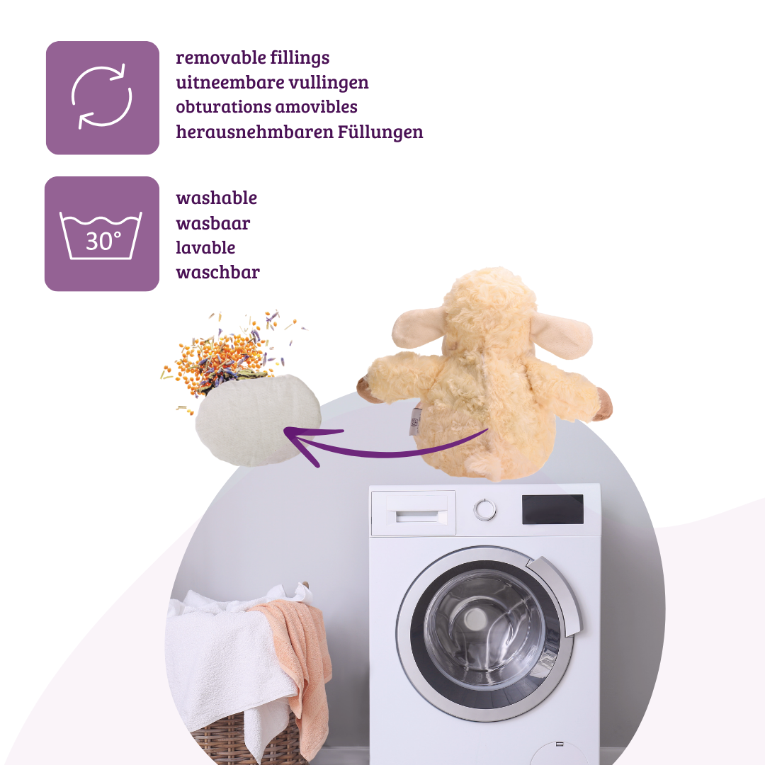 Heat cushion, the natural hot water bottle as a warm cuddly toy sheep large with organic millet filling and health herbs