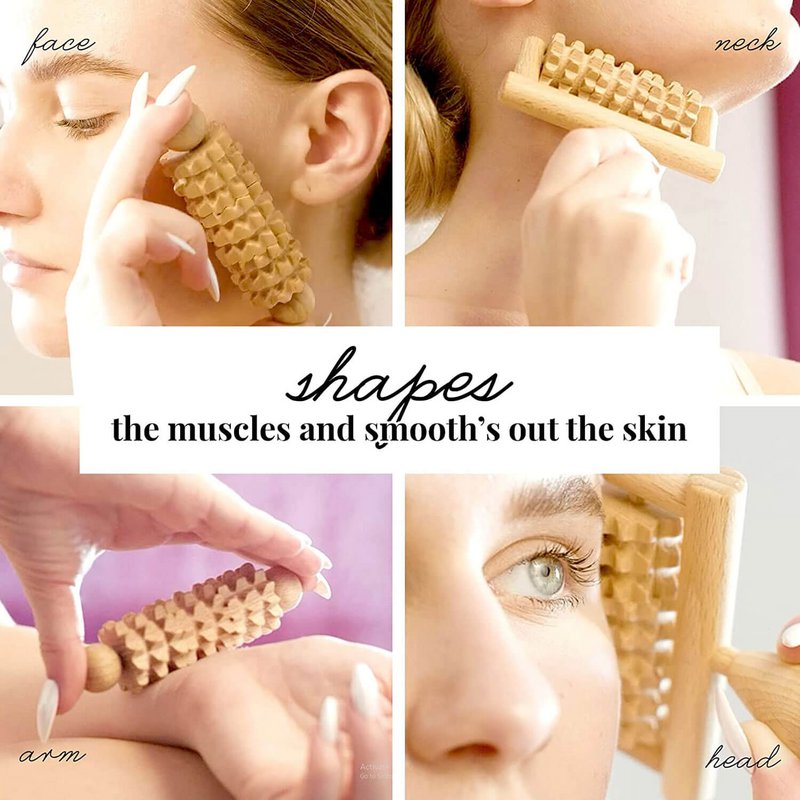 Set di massaggi per il corpo in legno Derma Roller per viso collo braccio mano