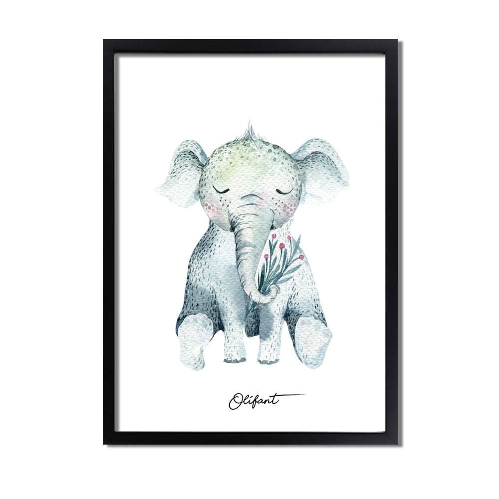Olifant - Kinderkamer poster - Babykamer poster - Decoratie - Waterverf stijl dieren kids