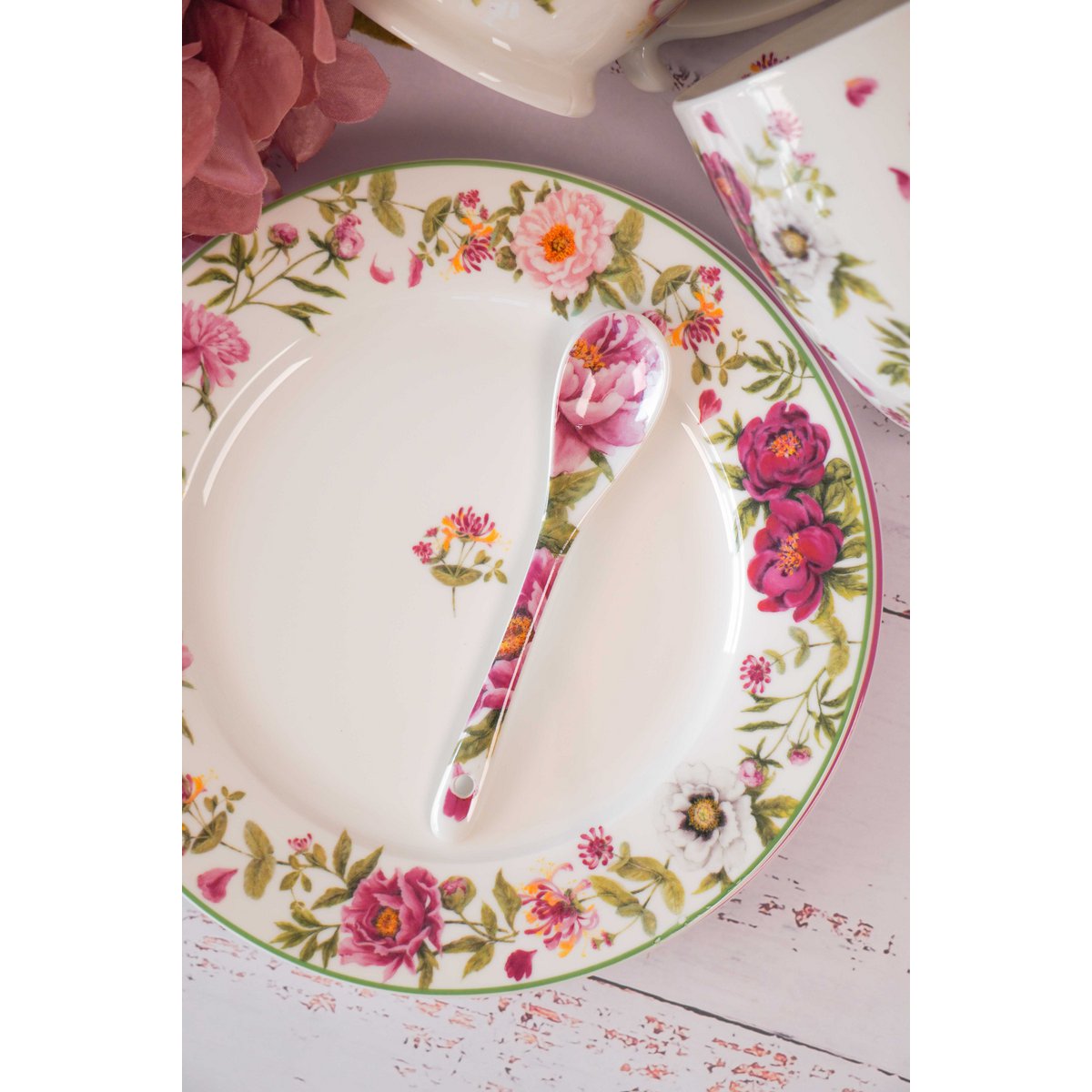 Porzellanlöffel Pfingstrose 13 cm Isabelle Rose