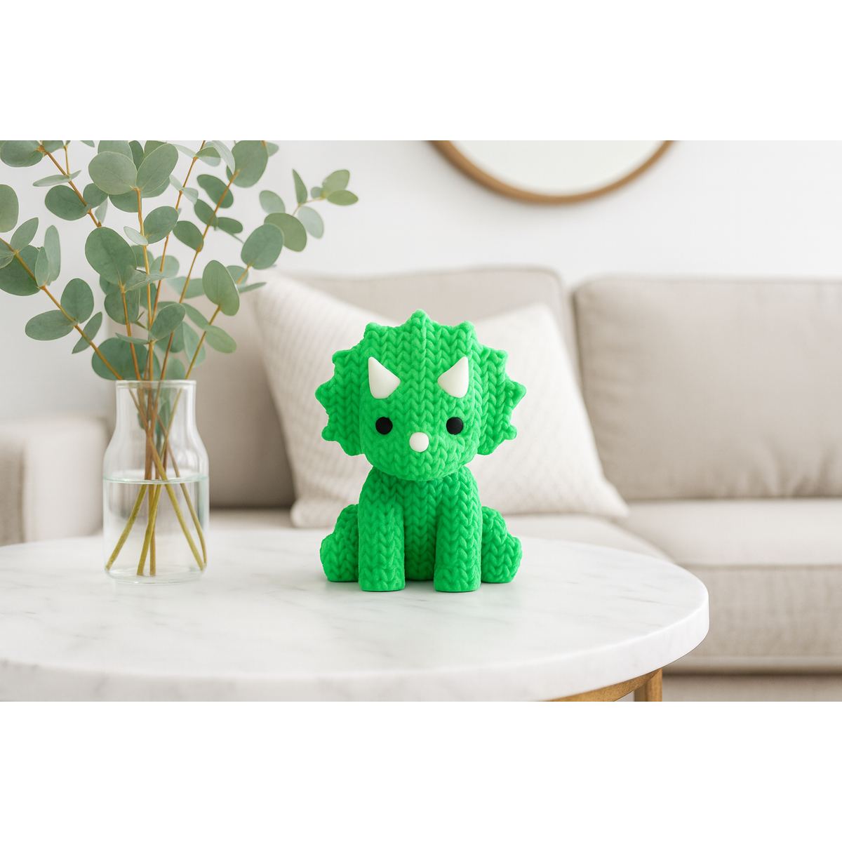 Eterna Wonder — Figurka dinozaura w stylu dzianinowym — Przedmiot dekoracyjny — Zielony