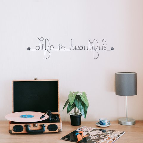 Wire Wall Decoration "Life is beautiful" - phrase to pin on a wall - Wall Jewelry