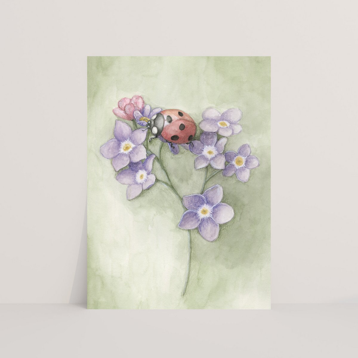 Postkort mariehøne med blomster