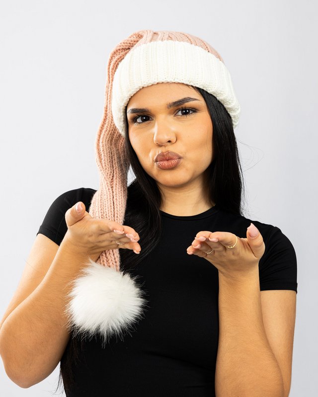 Santa hat - Pink with white brim coarse knit