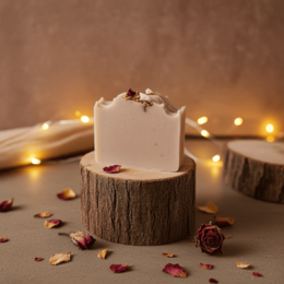 Natural rose-scented soap bar with floral accents, made from high-quality ingredients.