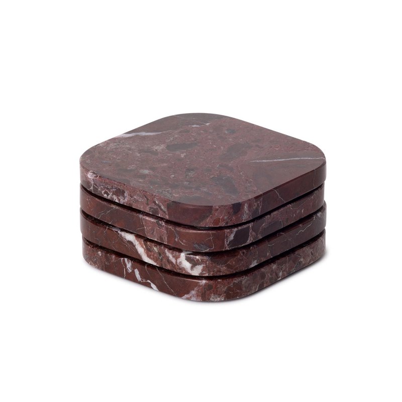 Marmor bordskånere - økologiske - røde - sæt med 4 stykker - 10x10x1cm