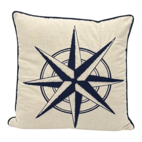 Decorative pillow with punch embroidery - marine - wind rose - 43 x 43cm