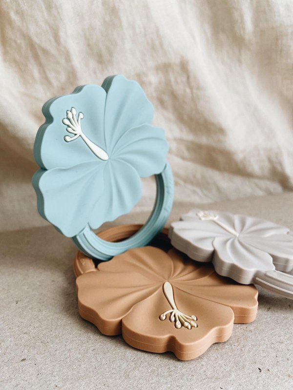 Hibiscus Teether, leo and lea, Teething Rattle, 4 different colors