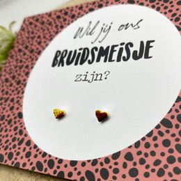 Kaart bruidsmeisje met oorknopjes goud - kleur