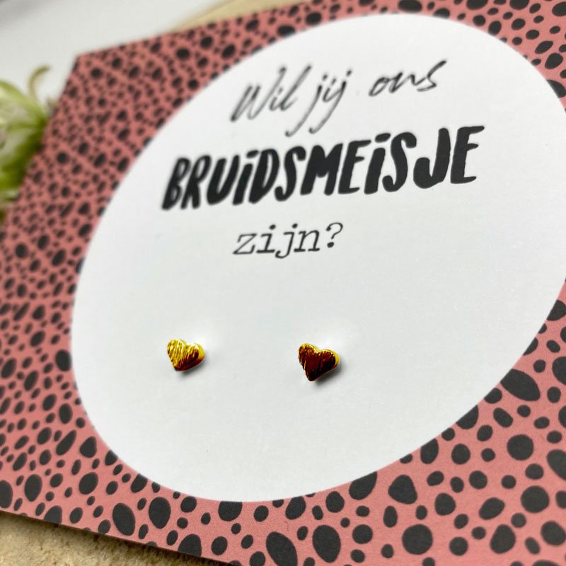 Kaart bruidsmeisje met oorknopjes goud - kleur