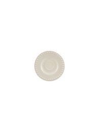  Cream-colored espresso saucer with a decorative rim pattern.