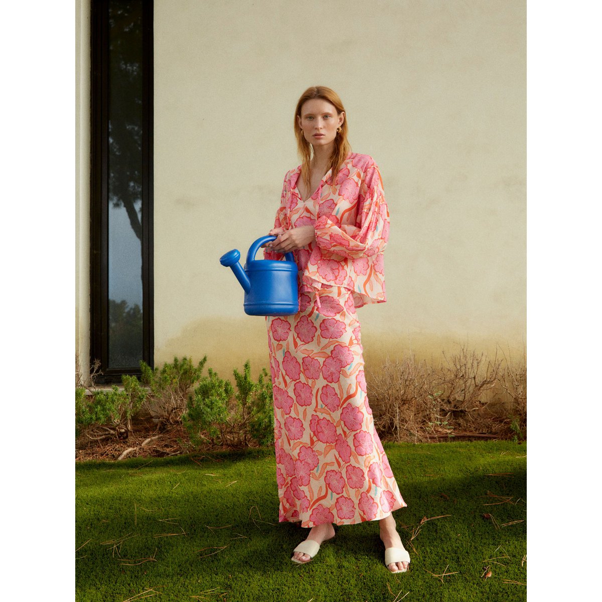 Goudsbloem roze bloemenprint blouse