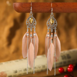 Boucles d'oreilles BOHO avec plumes (champagne)