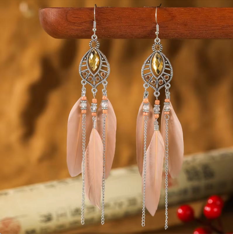 Pendientes BOHO con plumas (champagne)