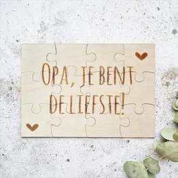 Aankondiging houten puzzel | Opa je bent de liefste