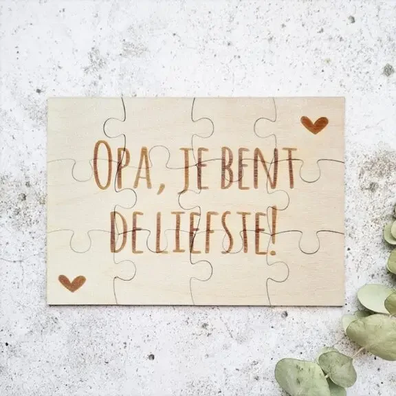 Aankondiging houten puzzel | Opa je bent de liefste