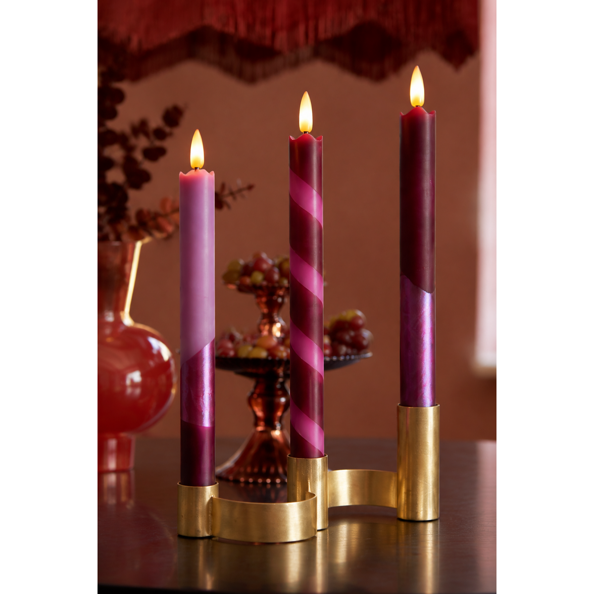 Bougie LED Northern Lights Candy Cane Rose