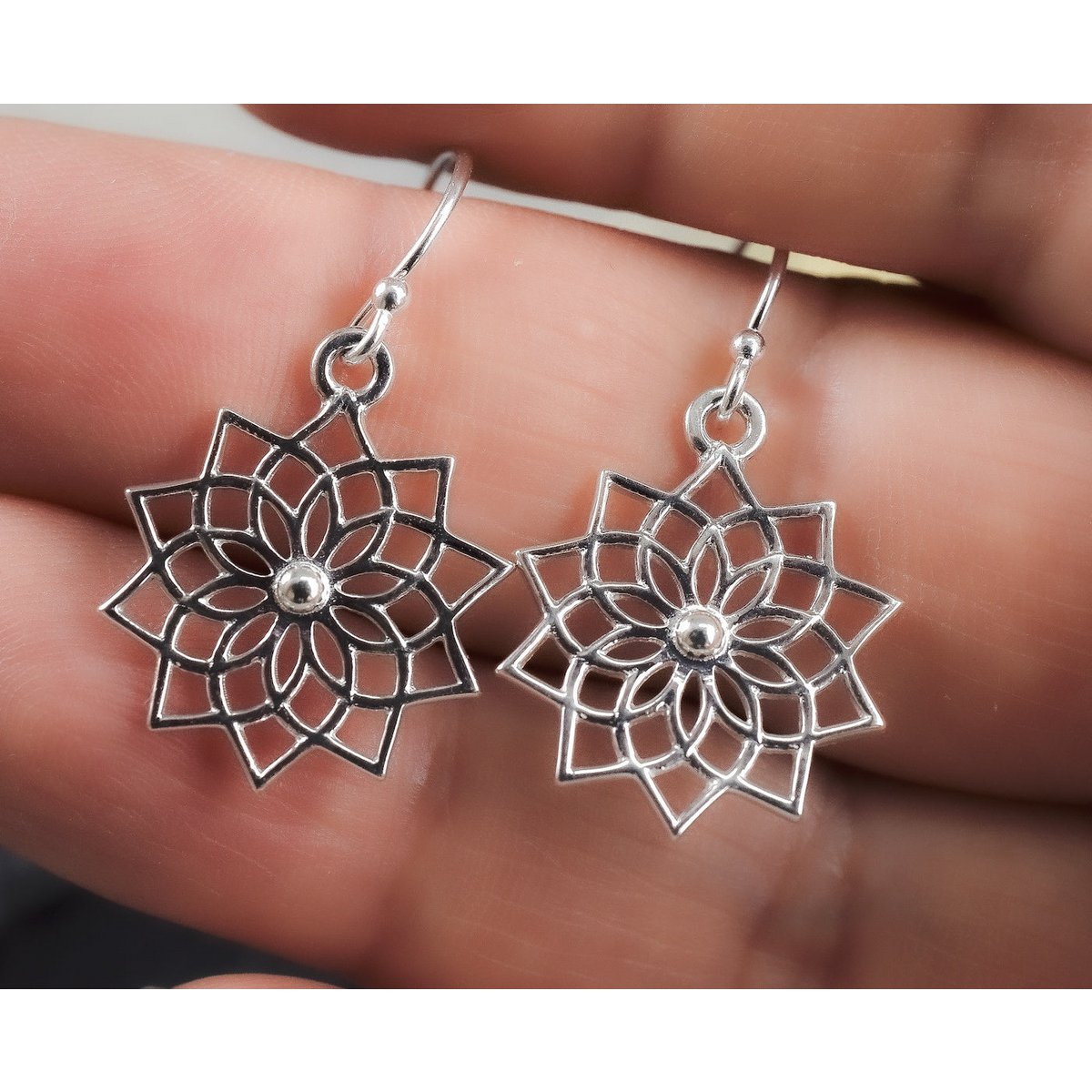 Magische oorbellen van 925 sterling zilver met mandala-motief - hoogwaardig sieraad - OHR925-120