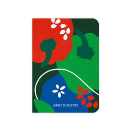 Colorful floral notebook with "Carnet de recettes" text on the cover.