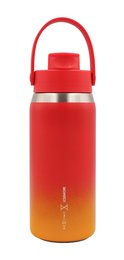  Red and yellow ombre thermal canvas bottle with handle, fire dragon design, insulated drinkware