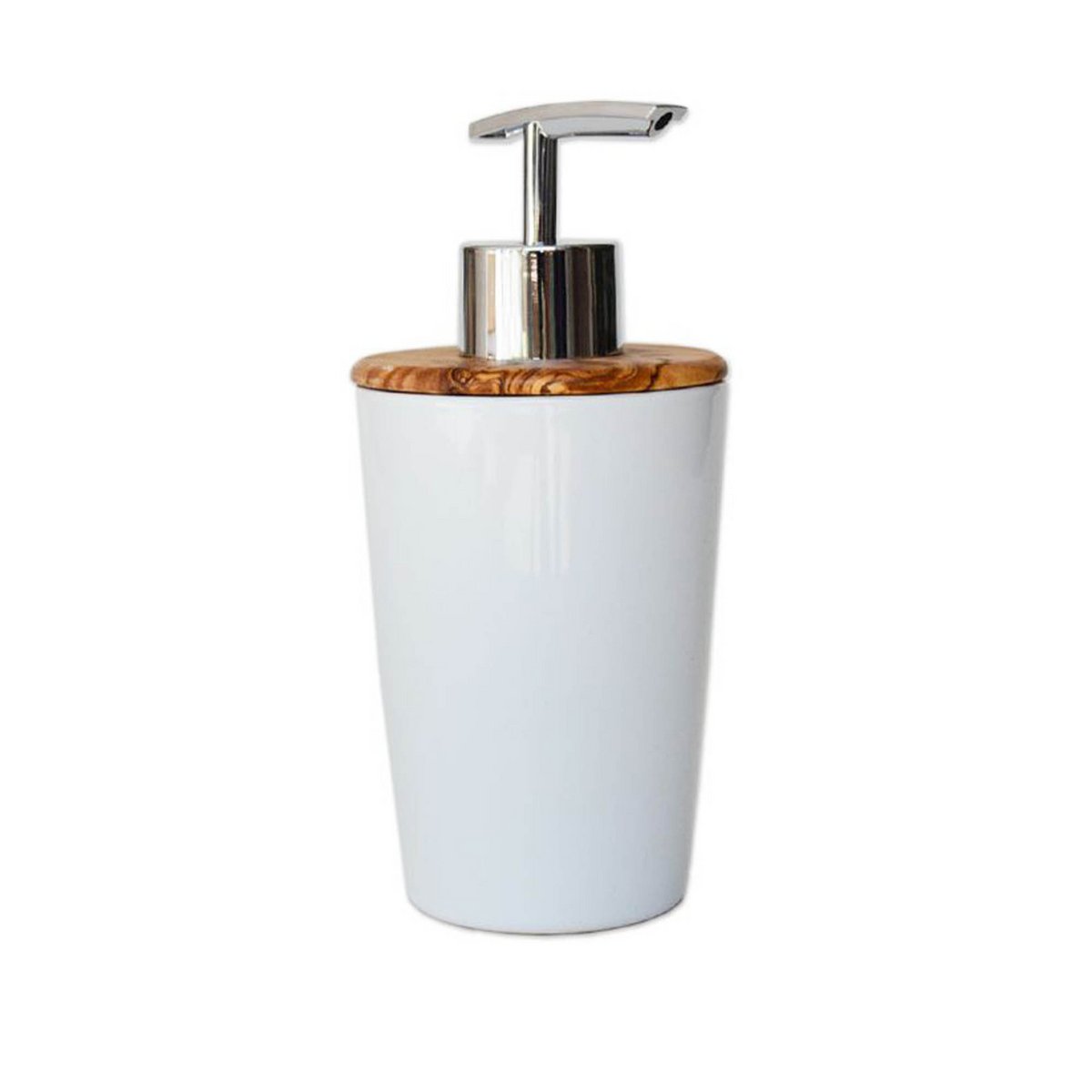 Soap dispenser with lid made of olive wood design