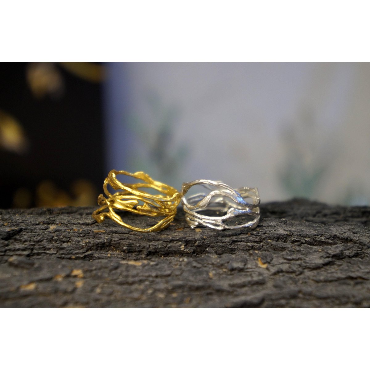 Silberner Jasminring, Sterlingsilber-Schmuckring, vergoldeter Astring, Geschenk für Sie, Geburtstagsgeschenk für Frauen, handgefertigter Boho-Schmuck