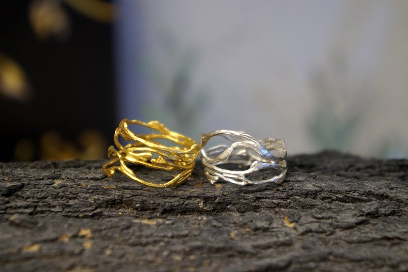 Silberner Jasminring, Sterlingsilber-Schmuckring, vergoldeter Astring, Geschenk für Sie, Geburtstagsgeschenk für Frauen, handgefertigter Boho-Schmuck