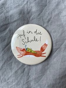 Button School -inschrijving Fox, pitch -knop, cadeau voor schoolstart, schooltas