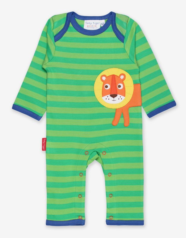 Organisk bomulds baby pyjamas med et stykke med løvepåføring