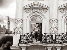 Iconic black and white photograph of Marilyn Monroe on a balcony, available in multiple sizes for wall art or home decor.