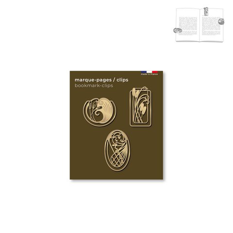 set van 3 metalen clip boekenleggers - art nouveau "riet"